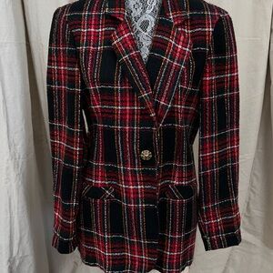 Studio C Red and Black Plaid Blazer